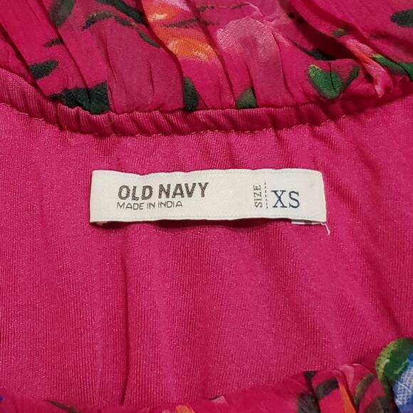 Old Navy Womens Pink Floral Chiffon Ruffle Maxi Dress Tiered Cottage Summer XS - Picture 9 of 14